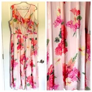 Calvin Klein Faux Wrap Ruffle Floral Midi Dress - 29184